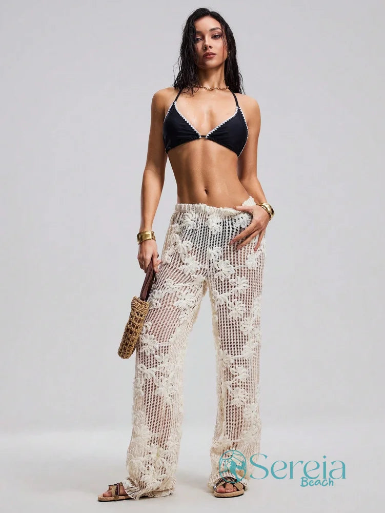 Saída de Praia Calça Rendada com Transparência Elegante Saída de Praia Calça Rendada com Transparência Elegante