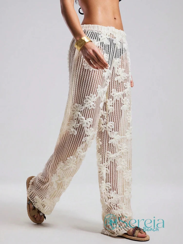 Saída de Praia Calça Rendada com Transparência Elegante Saída de Praia Calça Rendada com Transparência Elegante