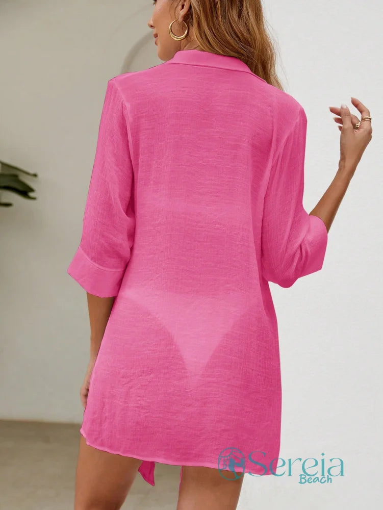 Saída de Praia Camisão com Botões e Manga 3/4 Saída de Praia Camisão com Botões e Manga 3/4