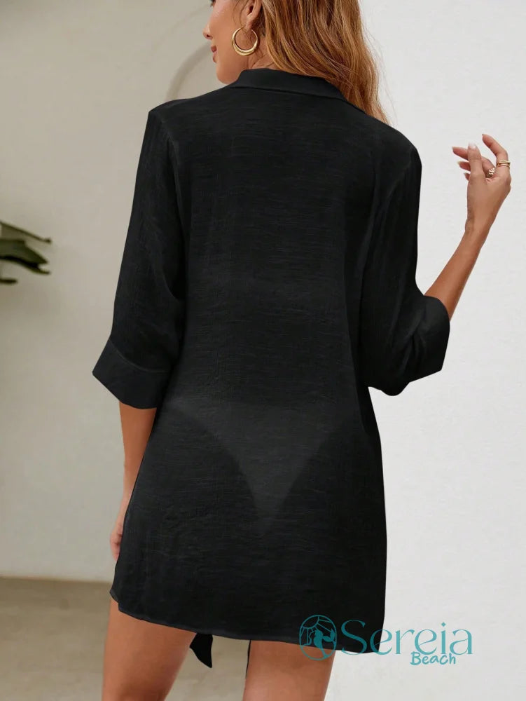 Saída de Praia Camisão com Botões e Manga 3/4 Saída de Praia Camisão com Botões e Manga 3/4