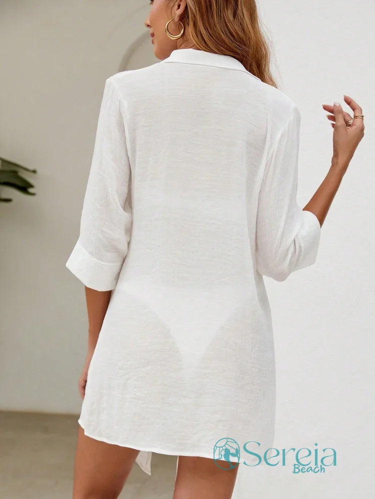 Saída de Praia Camisão com Botões e Manga 3/4 Saída de Praia Camisão com Botões e Manga 3/4