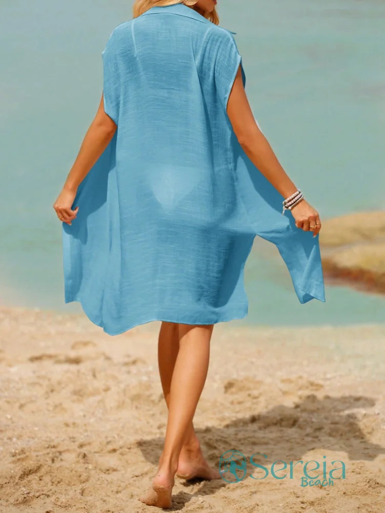 Saída de Praia Camisão Leve com Botões e Gola Clássica Saída de Praia Camisão Leve com Botões e Gola Clássica