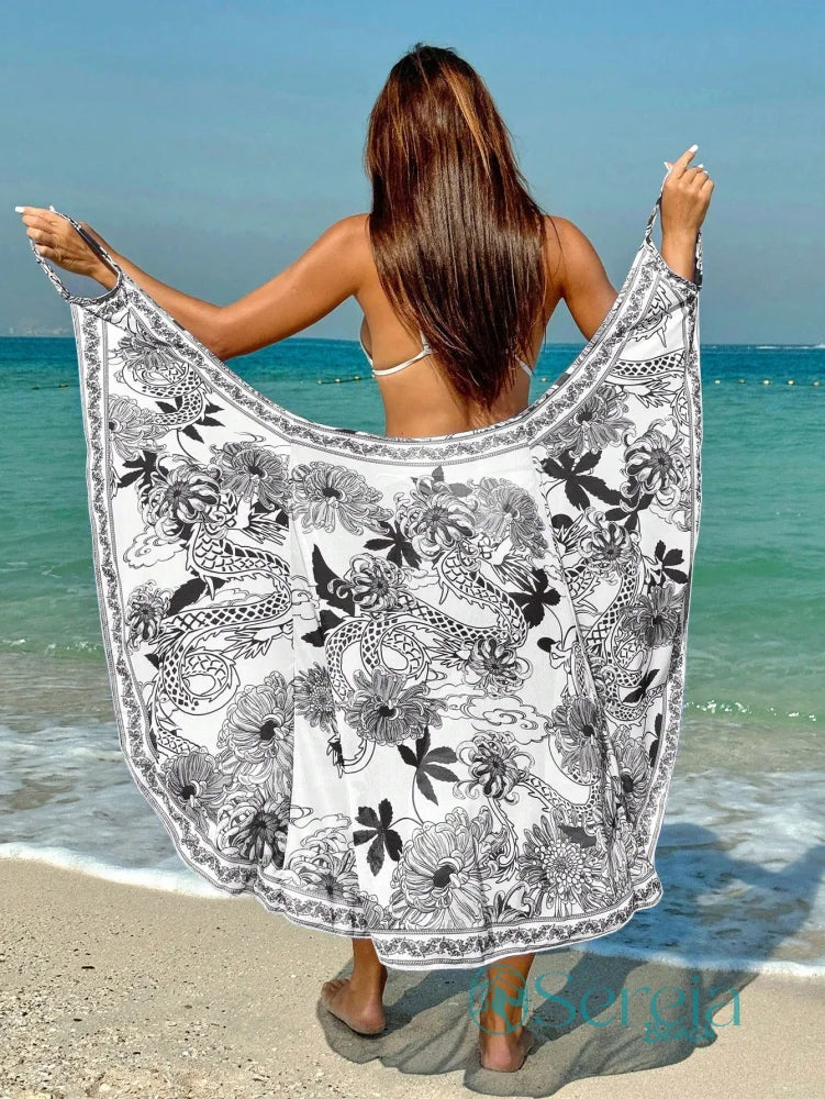 Saída de Praia Canga Estampada com Efeito Lenço Saída de Praia Canga Estampada com Efeito Lenço