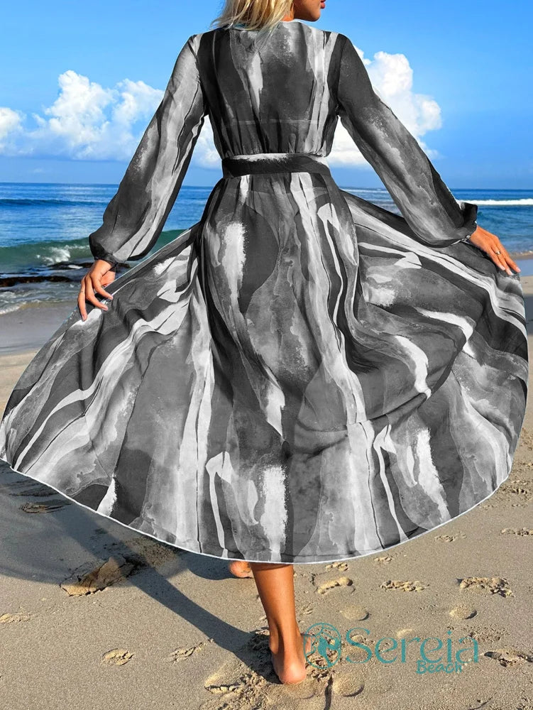 Saída de Praia Longa Estampada com Amarração Frontal Saída de Praia Longa Estampada com Amarração Frontal