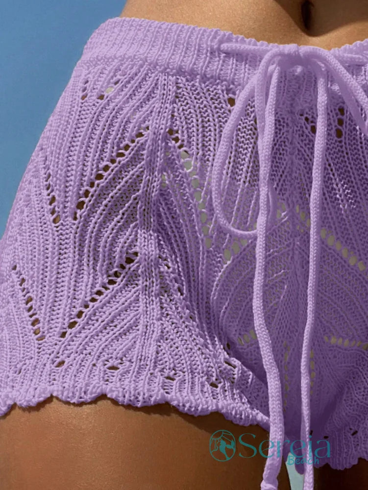 Saída de Praia Shorts de Crochê com Cintura Ajustável Saída de Praia Shorts de Crochê com Cintura Ajustável