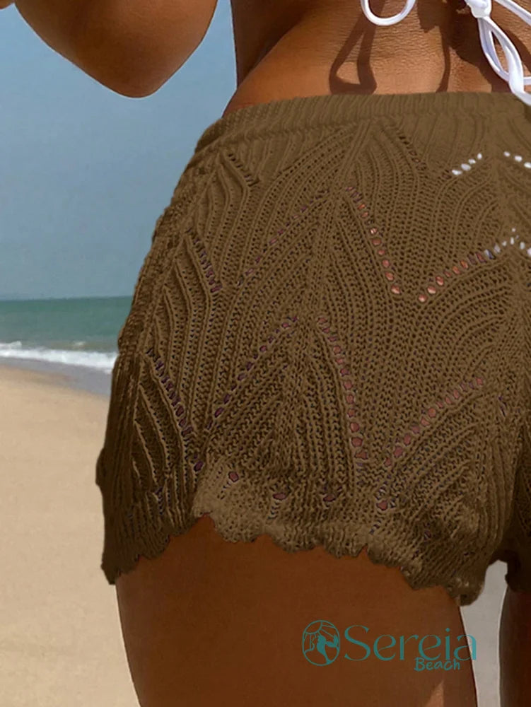 Saída de Praia Shorts de Crochê com Cintura Ajustável Saída de Praia Shorts de Crochê com Cintura Ajustável