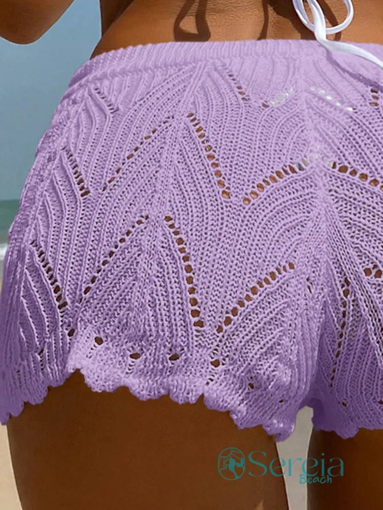 Saída de Praia Shorts de Crochê com Cintura Ajustável Saída de Praia Shorts de Crochê com Cintura Ajustável