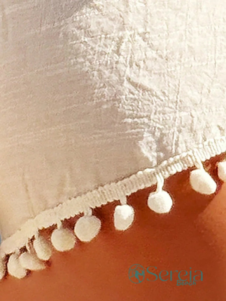 Saída de Praia Shorts Leve com Detalhes de Pompons Saída de Praia Shorts Leve com Detalhes de Pompons