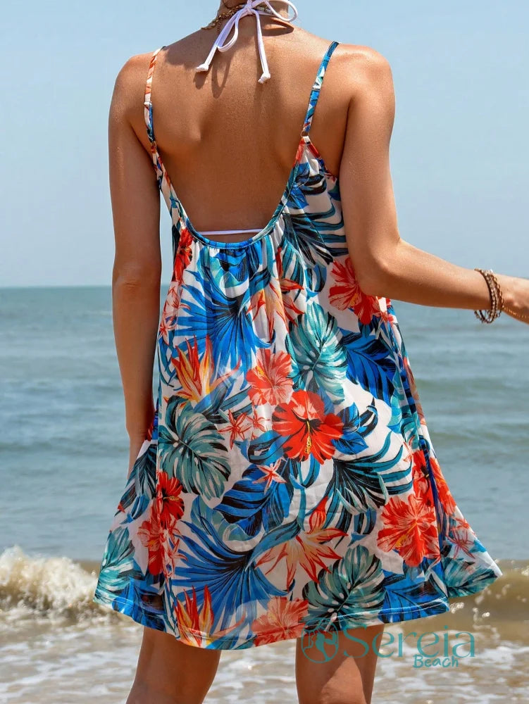 Saída de Praia Vestido Floral com Alças Finas Saída de Praia Vestido Floral com Alças Finas