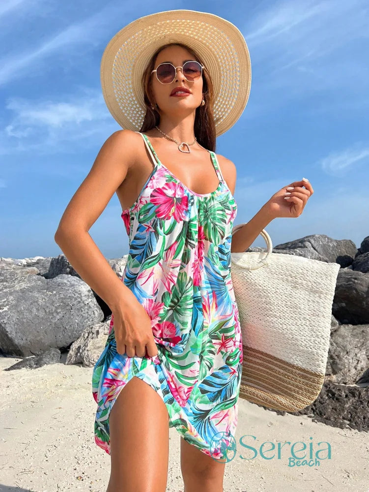 Saída de Praia Vestido Floral com Alças Finas Saída de Praia Vestido Floral com Alças Finas