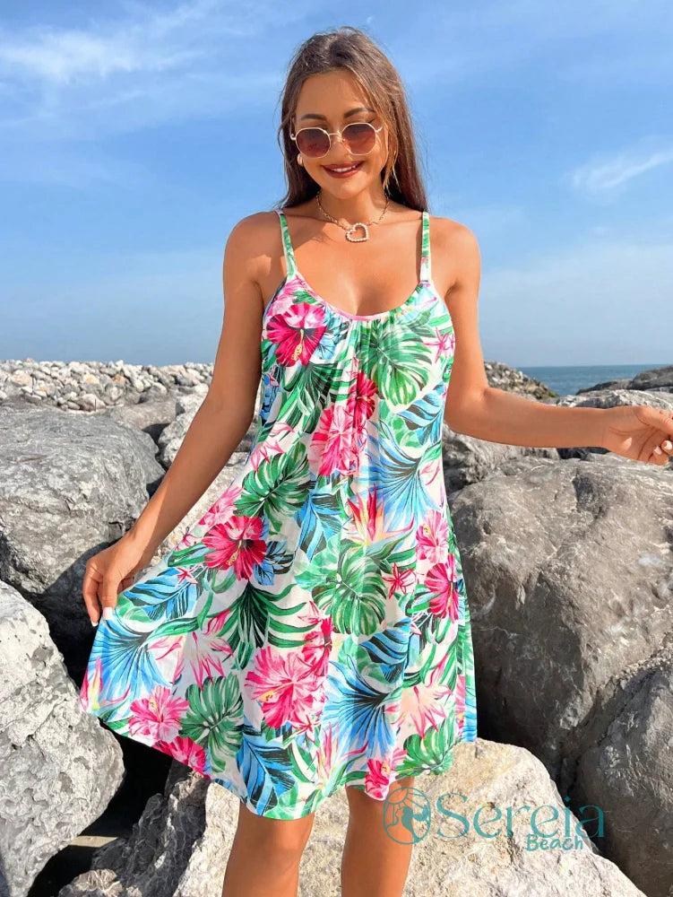 Saída de Praia Vestido Floral com Alças Finas Saída de Praia Vestido Floral com Alças Finas