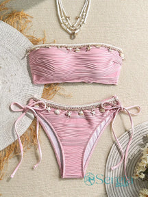 Biquini Tomara que Caia com Detalhes de Conchas e Búzios Rosa / P Biquini Tomara que Caia com Detalhes de Conchas e
