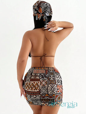 Conjunto de Biquíni Boho com Top Amarração e Pareô Colorido Conjunto de Biquíni Boho com Top Amarração e Pareô Colorido