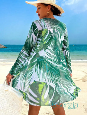 Conjunto de Biquíni com Estampa Tropical e Kimono Longo Conjunto de Biquíni com Estampa Tropical e Kimono Longo