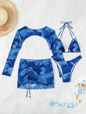 Conjunto de Biquíni com Manga Longa e Saia Ajustável Conjunto de Biquíni com Manga Longa e Saia Ajustável