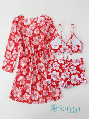 Conjunto de Biquíni com Saída de Praia e Estampa Floral Conjunto de Biquíni com Saída de Praia e Estampa Floral