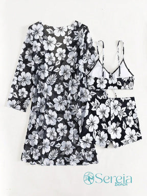 Conjunto de Biquíni com Saída de Praia e Estampa Floral Conjunto de Biquíni com Saída de Praia e Estampa Floral