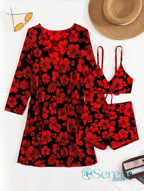 Conjunto de Biquíni com Saída de Praia e Estampa Floral Conjunto de Biquíni com Saída de Praia e Estampa Floral