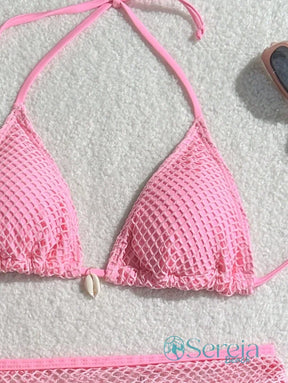 Conjunto de Biquíni Crochê com Saia e Detalhes Naturais Conjunto de Biquíni Crochê com Saia e Detalhes Naturais