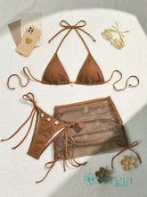 Conjunto de Biquíni Crochê com Saia e Detalhes Naturais Café / P Conjunto de Biquíni Crochê com Saia e Detalhes Naturais