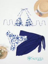 Conjunto de Biquíni Floral com Canga Assimétrica Azul Marinho / P Conjunto de Biquíni Floral com Canga Assimétrica