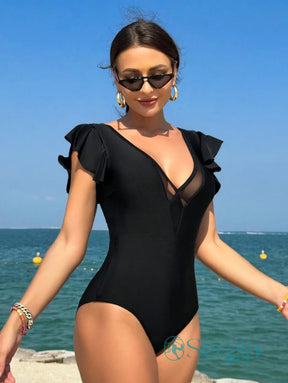 Maiô com Tule Transparente e Babado nos Ombros Maiô com Tule Transparente e Babado nos Ombros