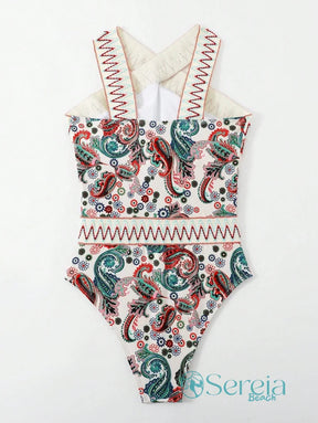 Maiô Estampado com Alça Transpassada no Pescoço Maiô Estampado com Alça Transpassada no Pescoço