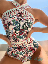Maiô Estampado com Alça Transpassada no Pescoço P Maiô Estampado com Alça Transpassada no Pescoço