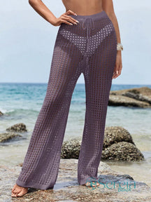 Saída de Praia Calça Longa em Crochê com Cós Alto Púrpura / P Saída de Praia Calça Longa em Crochê com Cós Alto