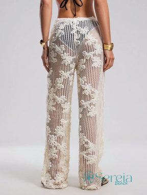 Saída de Praia Calça Rendada com Transparência Elegante Saída de Praia Calça Rendada com Transparência Elegante