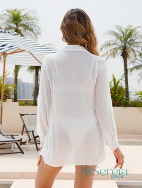 Saída de Praia Camisa Leve com Manga Longa e Gola Clássica Saída de Praia Camisa Leve com Manga Longa e Gola Clássica