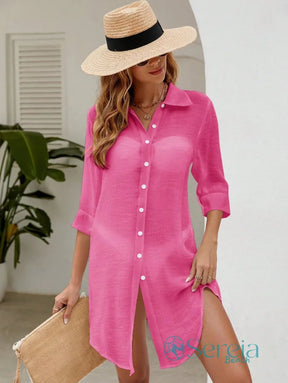 Saída de Praia Camisão com Botões e Manga 3/4 Saída de Praia Camisão com Botões e Manga 3/4