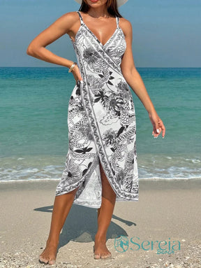 Saída de Praia Canga Estampada com Efeito Lenço Preto / P Saída de Praia Canga Estampada com Efeito Lenço