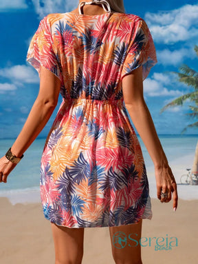 Saída de Praia Estampada com Decote em V e Elástico Saída de Praia Estampada com Decote em V e Elástico