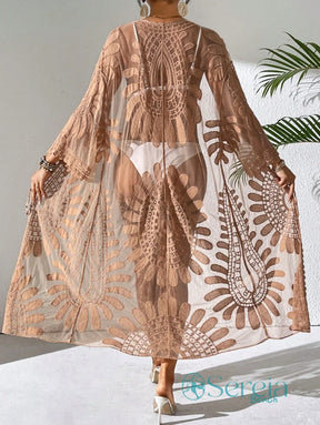 Saída de Praia Longa em Crochê com Detalhes Florais Saída de Praia Longa em Crochê com Detalhes Florais