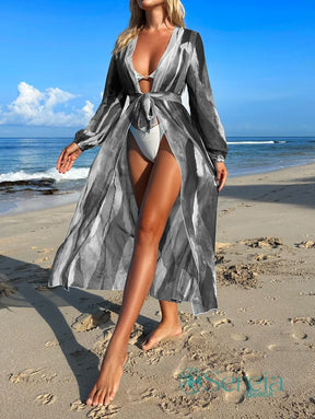 Saída de Praia Longa Estampada com Amarração Frontal Saída de Praia Longa Estampada com Amarração Frontal
