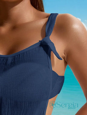 Saída de Praia Macaquinho com Bolsos e Alças de Laço Saída de Praia Macaquinho com Bolsos e Alças de Laço