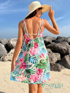 Saída de Praia Vestido Floral com Alças Finas Saída de Praia Vestido Floral com Alças Finas