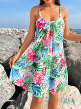 Saída de Praia Vestido Floral com Alças Finas Verde / P Saída de Praia Vestido Floral com Alças Finas
